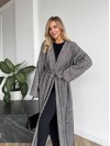 Жіночий довгий кардиган з поясом та кишенями графiтового кольору 35243