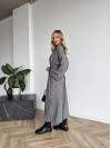 Жіночий довгий кардиган з поясом та кишенями графiтового кольору 35243