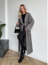 Жіночий довгий кардиган з поясом та кишенями графiтового кольору 35243