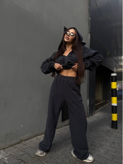 Жіночий флiсовий костюм графiтового кольору 35018