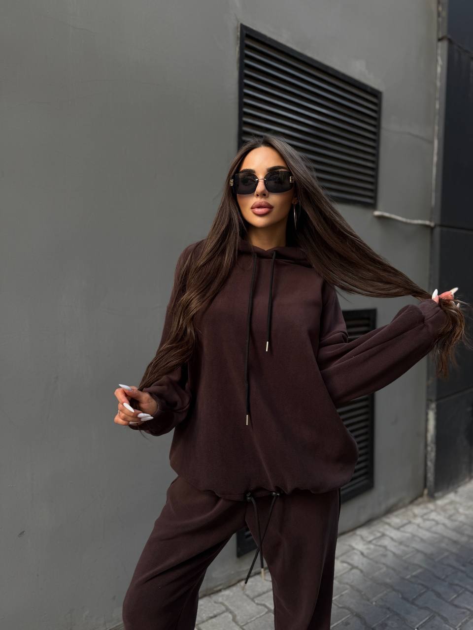 Жіночий флісовий костюм коричневого кольору 34652