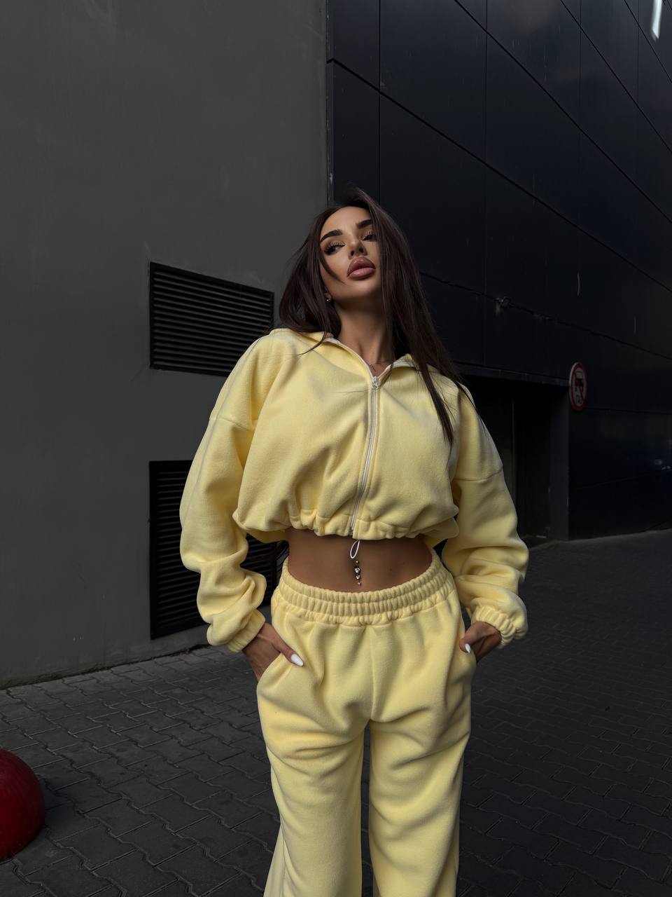 Жіночий флiсовий костюм жовтого кольору 35020