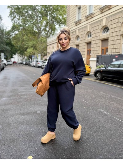 Жіночий флісовий спортивний костюм темно-синього кольору 25965