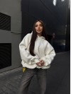 Женский худи с капюшлном на флисе молочного цвета 35203