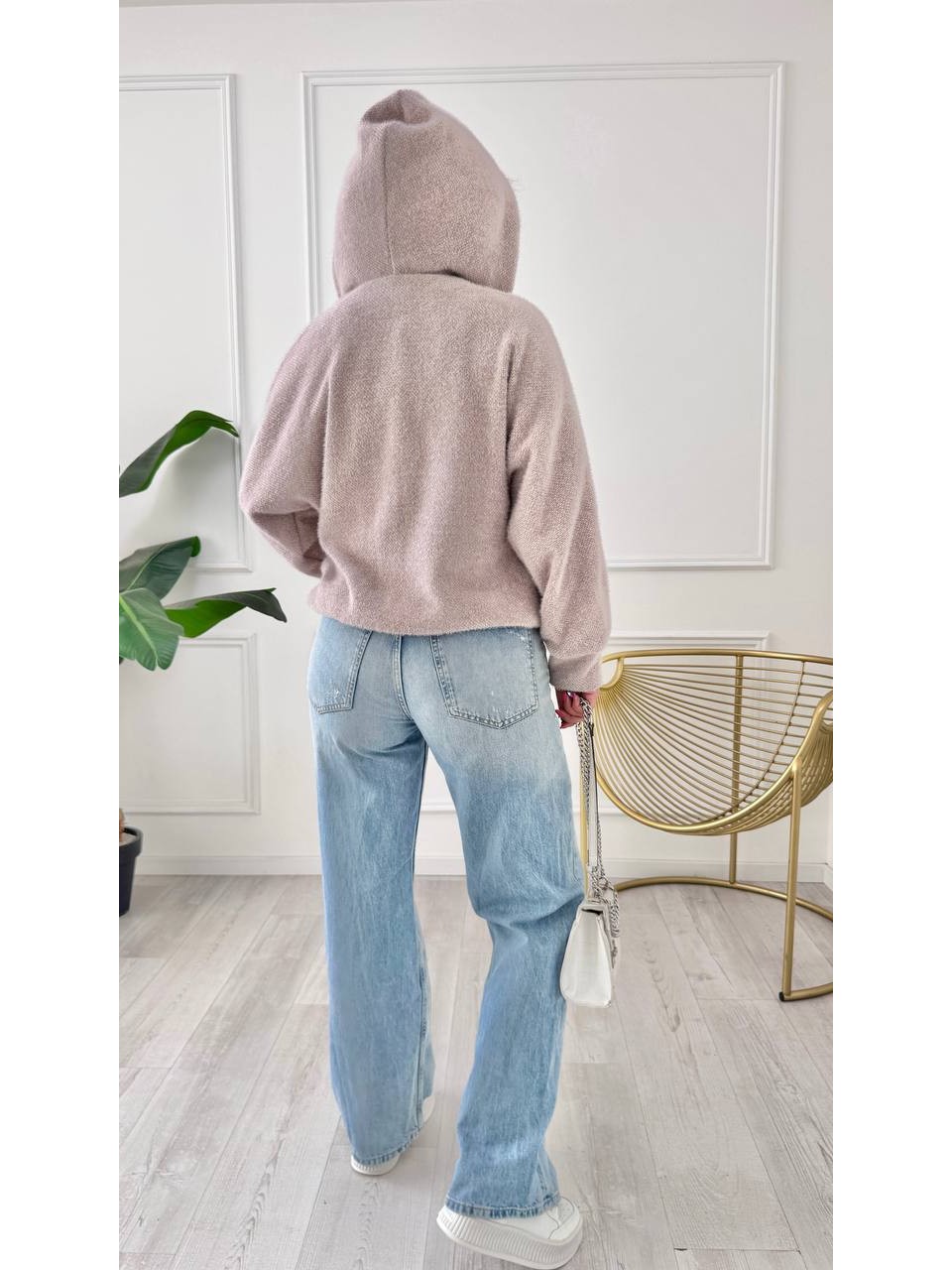 Женский кардиган из альпаки с капюшоном бежевого цвета 34222