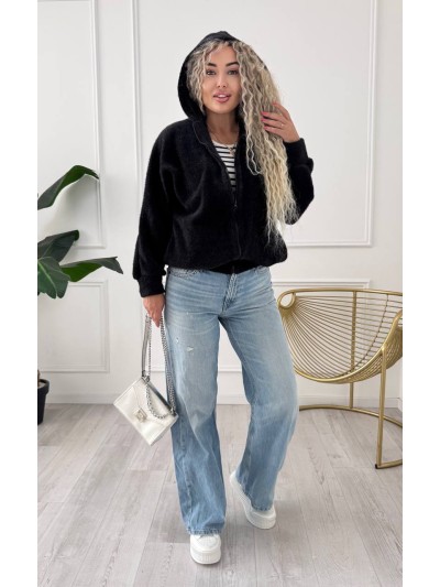 Женский кардиган из альпаки с капюшоном черного цвета 34221