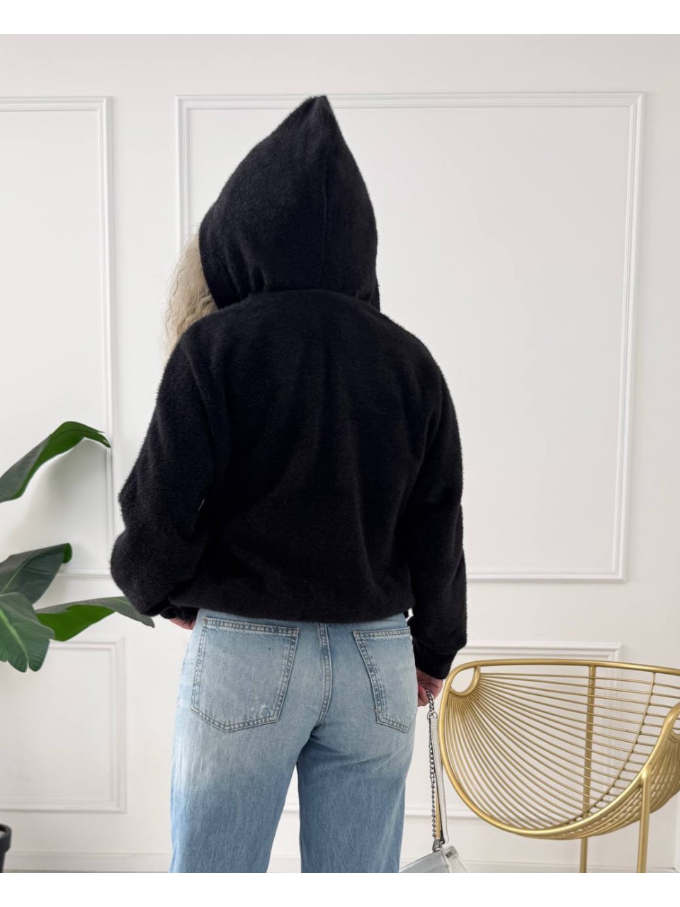 Женский кардиган из альпаки с капюшоном черного цвета 34221