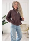 Женский кардиган из альпаки с капюшоном коричневого цвета 34224