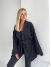 Жіночий кардиган з поясом чорного кольору 34637