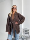 Жіночий кардиган з поясом коричневого кольору 34634
