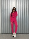 Жіночий комбінезон на флiсi в рубчик малинового кольору 36030
