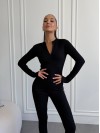 Жіночий комбінезон в рубчик чорного кольору 34702