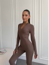 Жіночий комбінезон в рубчик кавового кольору 34703