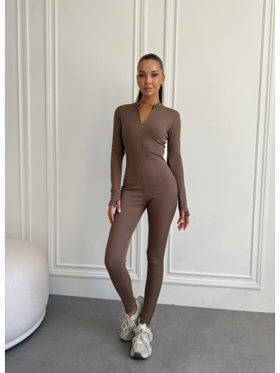 Жіночий комбінезон в рубчик кавового кольору 34703