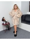 Жіночий короткий махровий халат з капюшоном бежевого кольору 35895