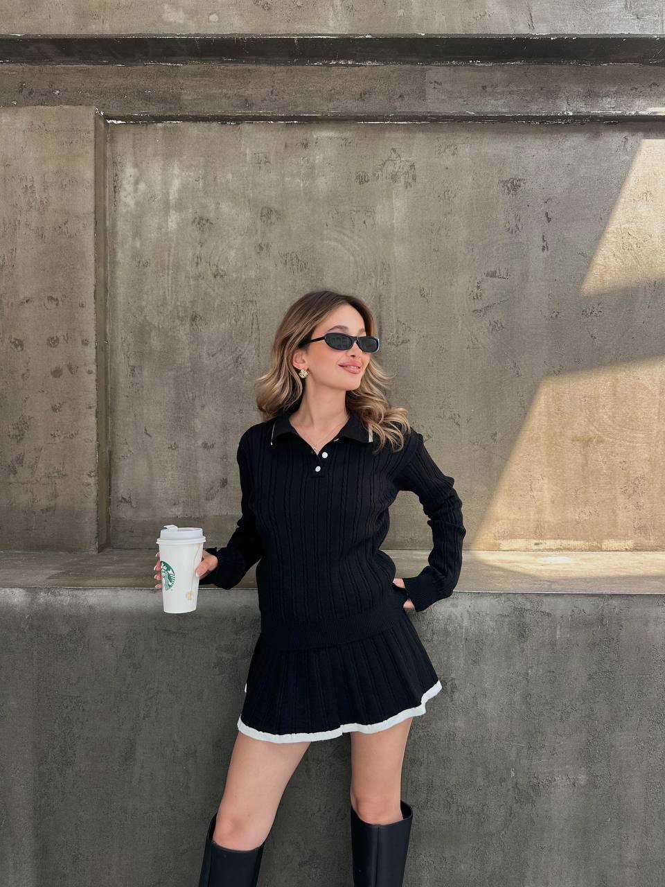 Жіночий костюм 2-ка зі спідницею чорного кольору 34494