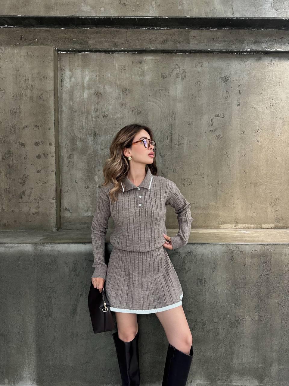 Жіночий костюм 2-ка зі спідницею кавового кольору 34476