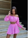 Жіночий костюм двійка топ+шорти рожевого кольору 33796