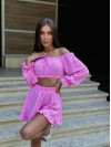 Жіночий костюм двійка топ+шорти рожевого кольору 33796