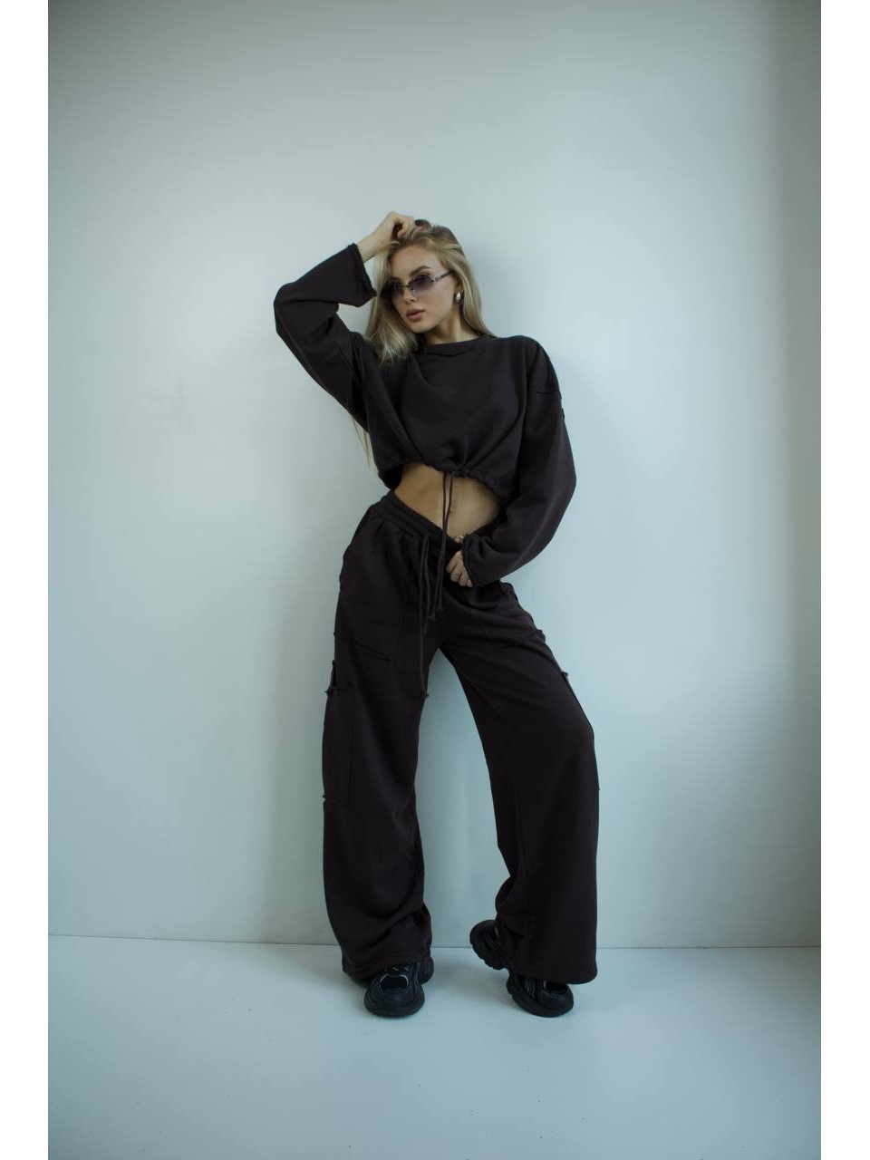 Жіночий костюм джогери+худi чорного кольору 35172