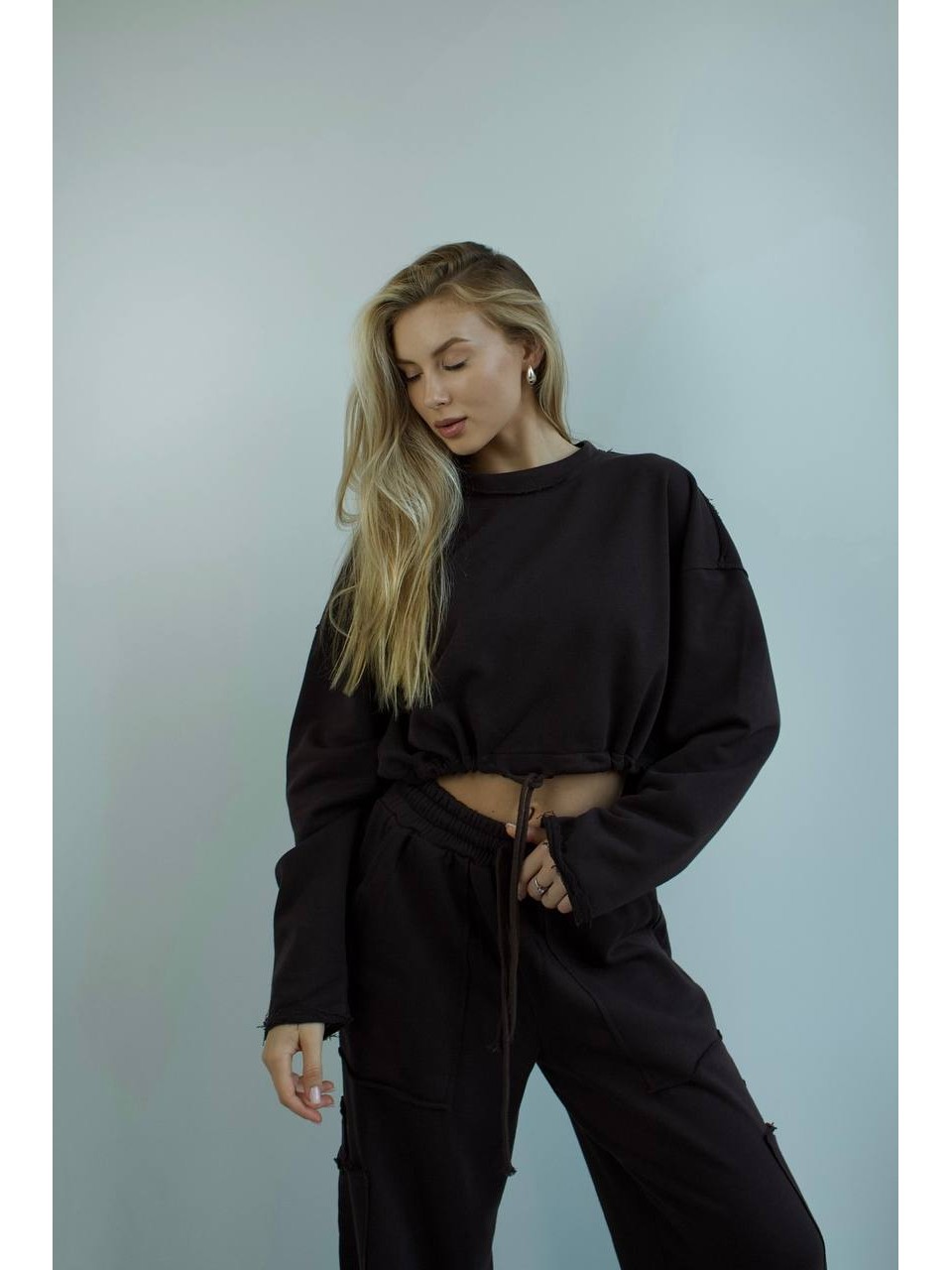 Жіночий костюм джогери+худi чорного кольору 35172