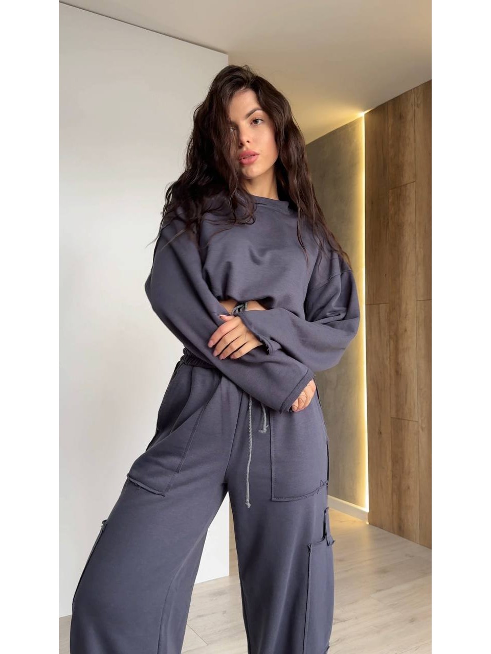 Жіночий костюм джогери+худi графiтового кольору 34585