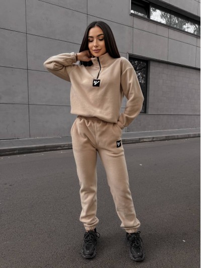 Жіночий костюм флісовий бежевого кольору 35079