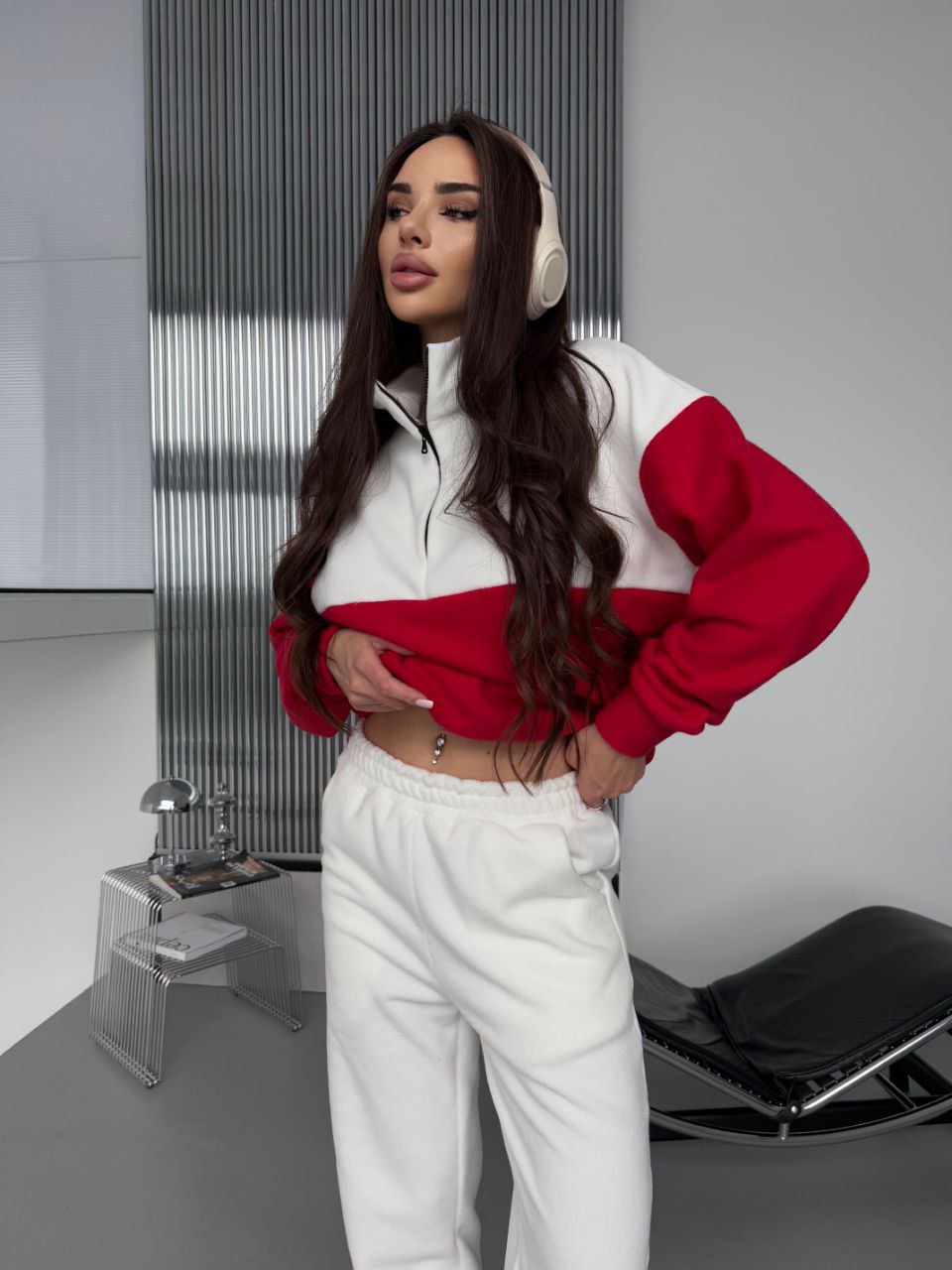 Жіночий костюм флісовий червоного кольору 35692