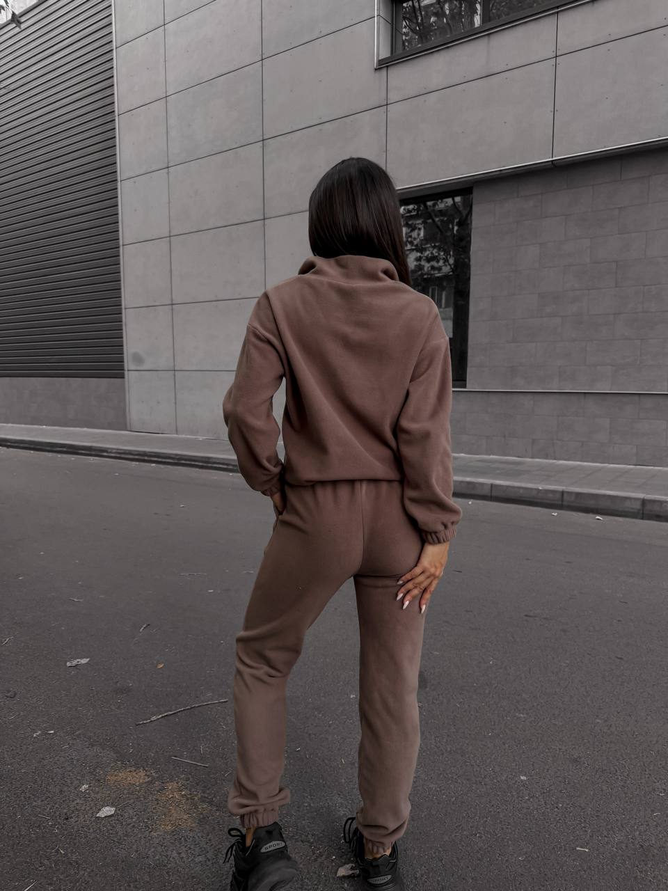 Жіночий костюм флісовий кавового кольору 35076
