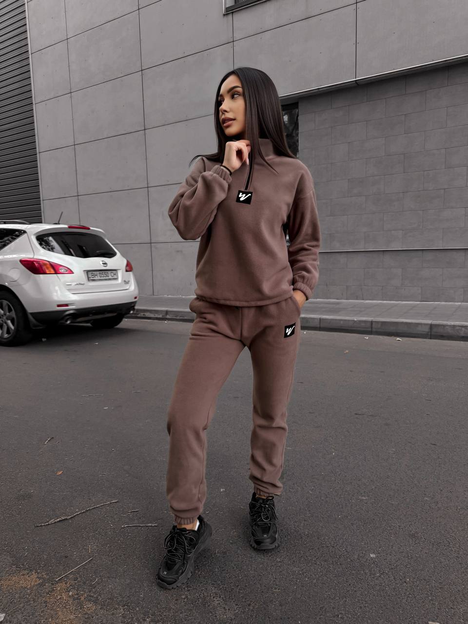Жіночий костюм флісовий кавового кольору 35076