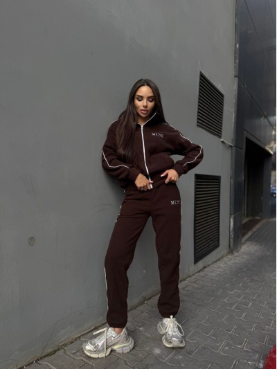 Жіночий костюм флісовий коричневого кольору 35015