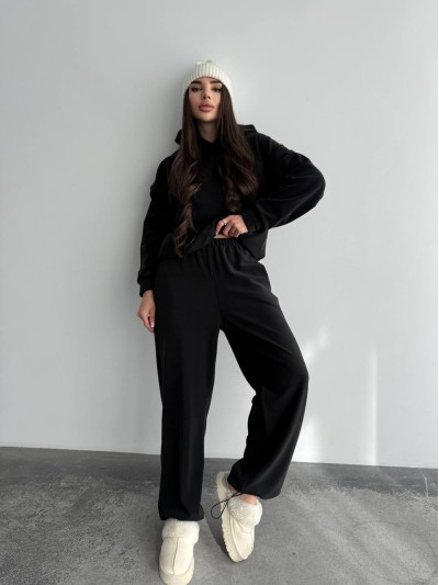 Жіночий костюм iз плюшевого флісу чорного кольору 35719