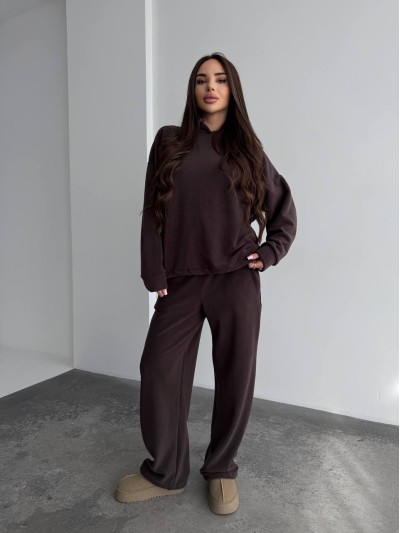 Жіночий костюм iз плюшевого флісу коричневого кольору 35716