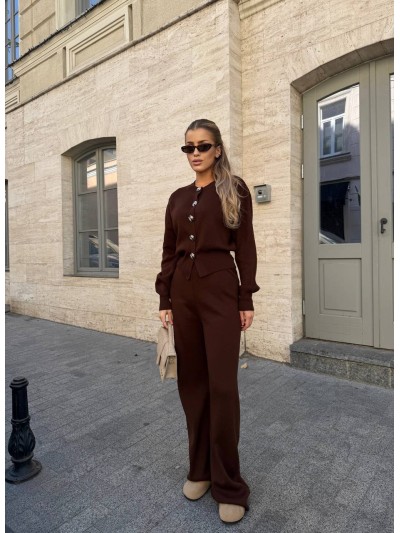 Жiночий костюм кардиган+брюки коричневого кольору 34350