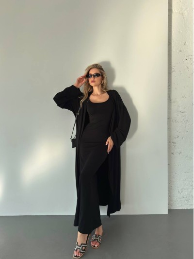 Жіночий костюм кардиган+сукня чорного кольору 34596