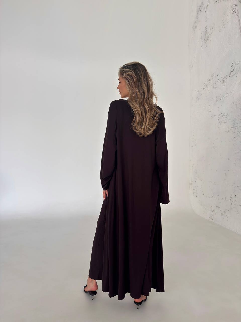 Жіночий костюм кардиган+сукня коричневого кольору 34597