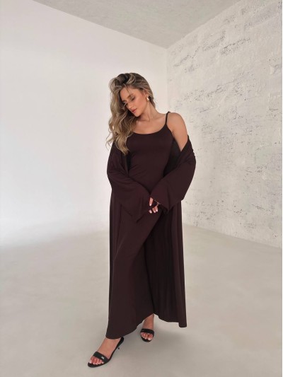 Жіночий костюм кардиган+сукня коричневого кольору 34597