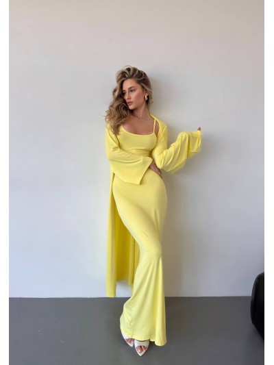 Жіночий костюм кардиган+сукня жовтого кольору 34595