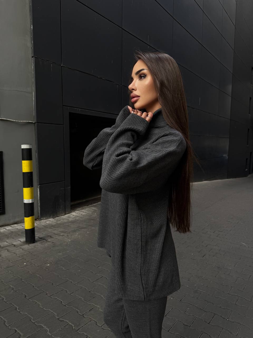 Жіночий костюм светр+лосiни графiтового кольору 34771