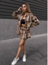 Жіночий костюм зі спідницею в клітку бежевого кольору 34043