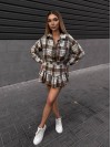 Жіночий костюм зі спідницею в клітку кавового кольору 34047