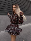 Жіночий костюм зі спідницею в клітку коричневого кольору 34044