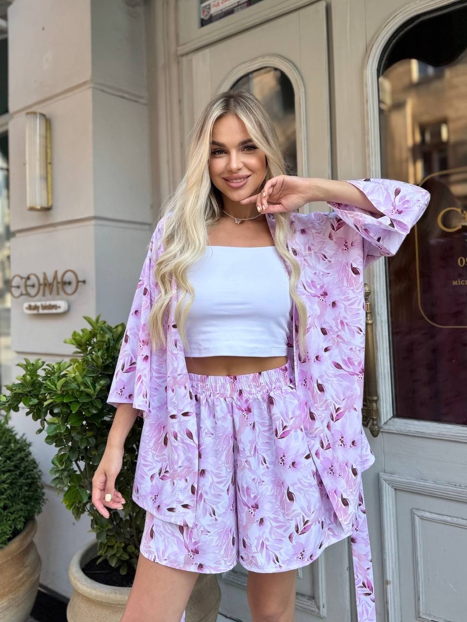 Жiночiй легкий костюм з кiмоно рожевого кольору 33653