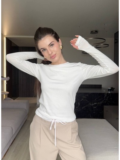 Женский легкий лонгслив в рубчик молочного цвета 35671