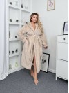 Женский махровый халат с капюшоном бежевого цвета 35282