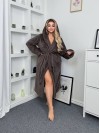 Женский махровый халат с капюшоном коричневого цвета 35281