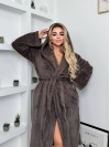 Женский махровый халат с капюшоном коричневого цвета 35281