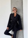 Женский удлиненный пиджак с поясом черного цвета 34121