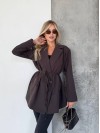 Жіночий подовжений пiджак з поясом коричневого кольору 34122