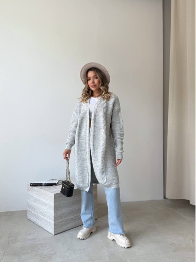 Женский удлиненный кардиган серого цвета 34287